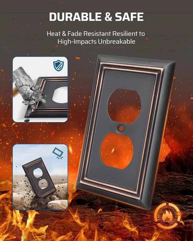 Alt view image 6 of 7 - DEWENWILS 4-Pack Duplex Wall Plate, Metal Wall Outlet Cover for Receptacle, Light Switch, Aged Bronze