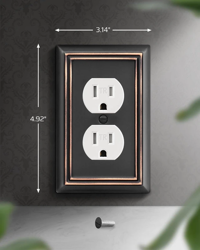 Alt view image 7 of 7 - DEWENWILS 4-Pack Duplex Wall Plate, Metal Wall Outlet Cover for Receptacle, Light Switch, Aged Bronze