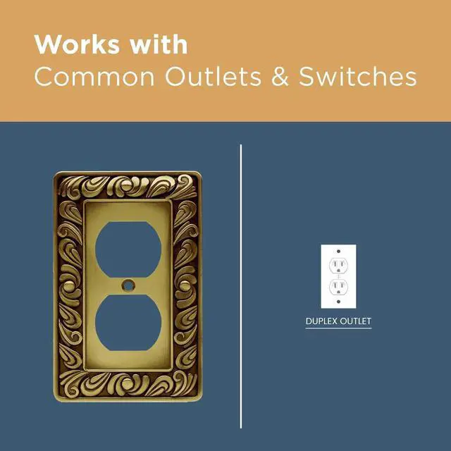 Alt view image 4 of 7 - Franklin Brass 64045 Paisley Single Duplex Outlet Wall Plate/Switch Plate/Cover, Tumbled Antique Brass, 3-Pack