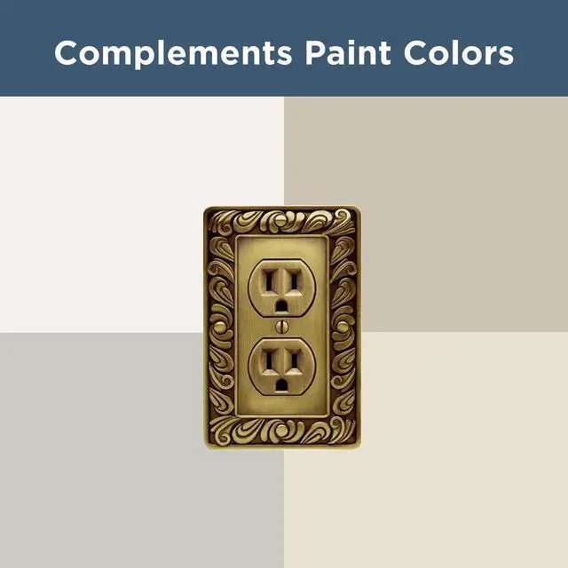 Alt view image 5 of 7 - Franklin Brass 64045 Paisley Single Duplex Outlet Wall Plate/Switch Plate/Cover, Tumbled Antique Brass, 3-Pack