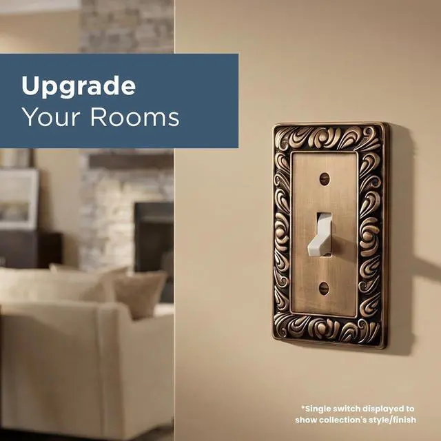 Alt view image 7 of 7 - Franklin Brass 64045 Paisley Single Duplex Outlet Wall Plate/Switch Plate/Cover, Tumbled Antique Brass, 3-Pack