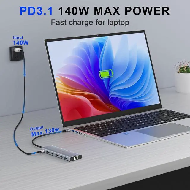 Alt view image 3 of 7 - 14-in-1 USB C Docking Station with 140W PD 3.1, Triple Display Docking Station (DP 1.4 + Dual HDMI 4K), 2.5Gb Ethernet Hub, 10Gbps Data Premium Laptop Docking Station for MacBook Pro, Dell XPS, HP