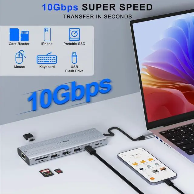 Alt view image 5 of 7 - 14-in-1 USB C Docking Station with 140W PD 3.1, Triple Display Docking Station (DP 1.4 + Dual HDMI 4K), 2.5Gb Ethernet Hub, 10Gbps Data Premium Laptop Docking Station for MacBook Pro, Dell XPS, HP