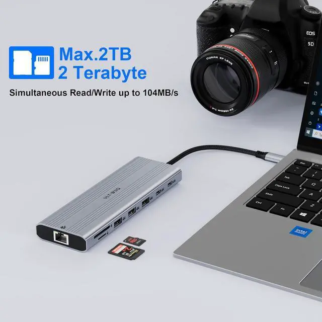Alt view image 7 of 7 - 14-in-1 USB C Docking Station with 140W PD 3.1, Triple Display Docking Station (DP 1.4 + Dual HDMI 4K), 2.5Gb Ethernet Hub, 10Gbps Data Premium Laptop Docking Station for MacBook Pro, Dell XPS, HP