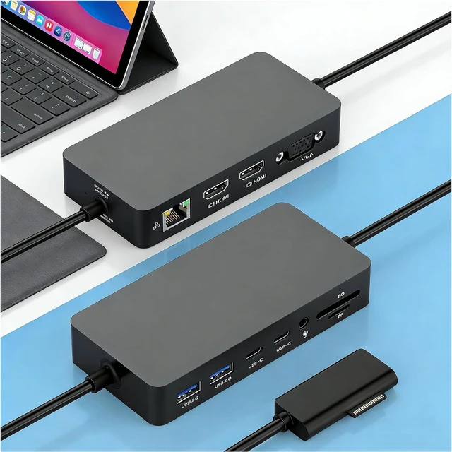 Main image of Surface Docking Station with Triple Displays Dual HDMI + VGA with Power Adapter,12 in 1 Surface Dock 2 for Microsoft Surface Pro 12/11/10/9/8/X/7/6/5/4/3,Surface Laptop 7/6/5/4/3/2/1,Surface Book Go