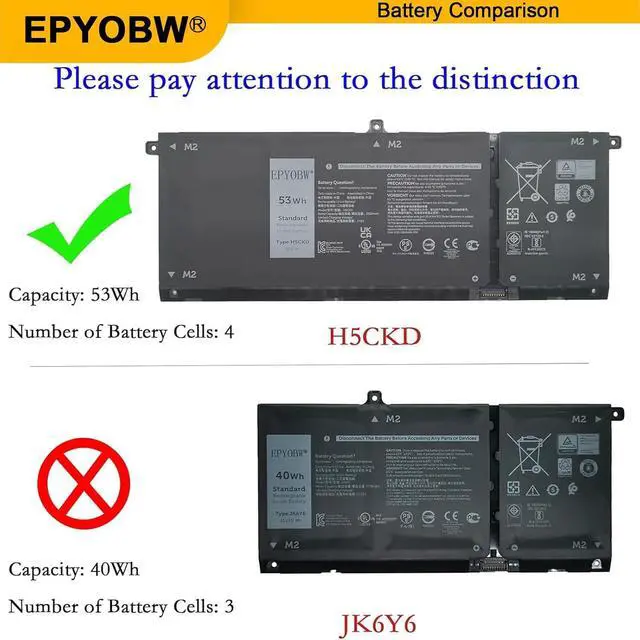 Alt view image 3 of 7 - H5CKD Laptop Battery 53Wh 3360mAh 15V 0H5CKD JK6Y6 0JK6Y6