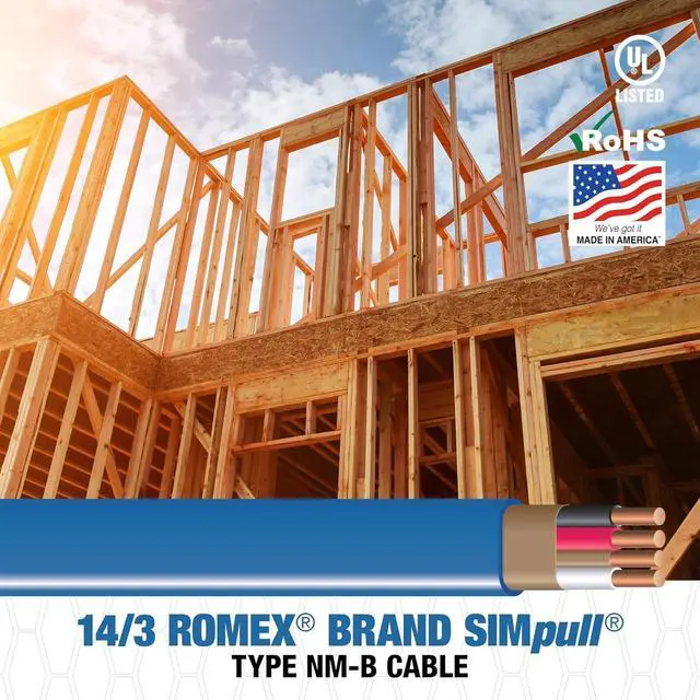 Alt view image 3 of 7 - Southwire Romex SIMpull Wire, 14 Gauge, 3 Conductor, 50 Ft, W/G NM-B Cable, Blue, 63946922