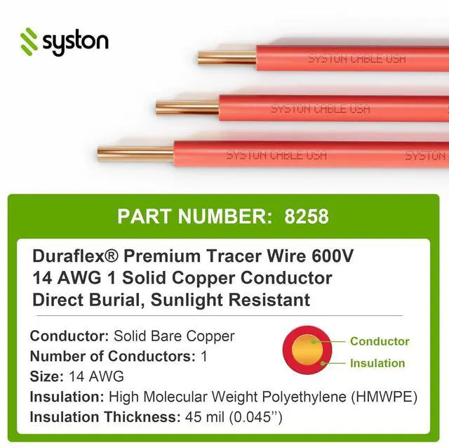 Alt view image 6 of 7 - SYSTON CABLE TECHNOLOGY 14 AWG Tracer Wire 600V Solid Conductor Direct Burial, Underground Tracer Wire for Locating Underground Pipes Line Gas Water Sewer Pipe and Fiber Optic (500)