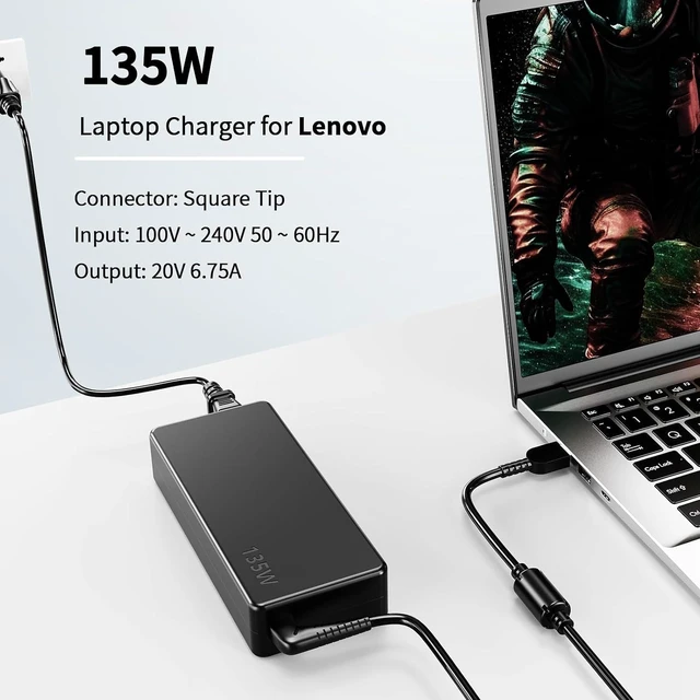 Alt view image 4 of 6 - 135W 20V 6.75A AC Charger Replacement, Fit for Lenovo ThinkPad & Ideapad Gaming L340 3-15, 4X20E50558 Laptop Power Adapter Supply