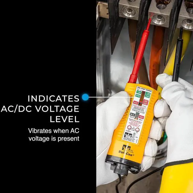 Alt view image 4 of 7 - Ideal Electrical 61-076 Vol-Con Solenoid Voltage Tester, Continuity Tester, Vibration Mode, AC/DC Voltage Detection, CAT III 600V, Low Impedance, Replaceable Leads, Yellow