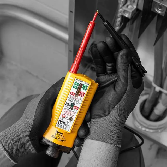Alt view image 7 of 7 - Ideal Electrical 61-076 Vol-Con Solenoid Voltage Tester, Continuity Tester, Vibration Mode, AC/DC Voltage Detection, CAT III 600V, Low Impedance, Replaceable Leads, Yellow