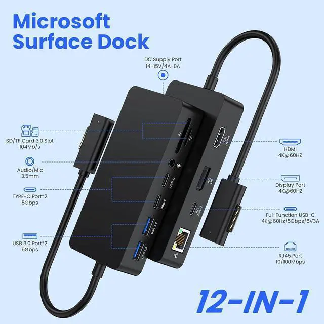 Alt view image 2 of 7 - New Surface Docks Triple Displays 4K HDMI+DP+Thunderbolt 4, 12 in 1 Microsoft Surface Docking Station with 120W Power Adapter for Surface Pro 11/10/9/8, Surface Book Go,Surface Laptop