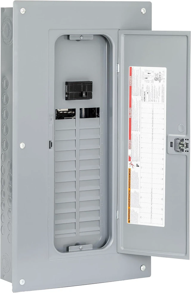 Main image of Square D - HOM2448M100PC Homeline 100-Amp 24-Space 48-Circuit Indoor Main Breaker Load Center with Cover, Plug-on Neutral Ready