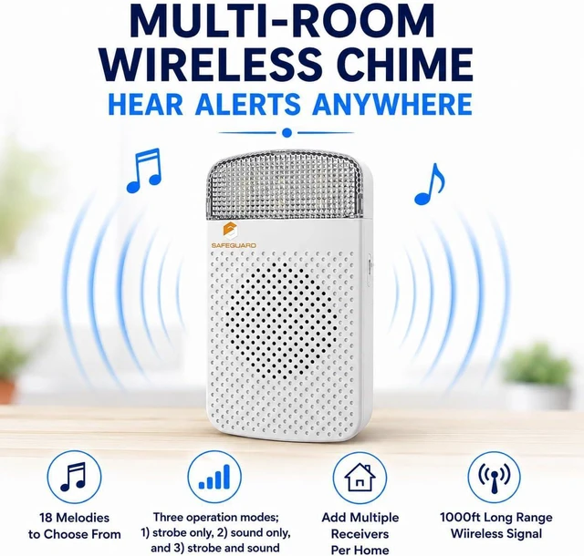 Alt view image 4 of 7 - LRA-D1000S Wireless Doorbell Kit with Flashing Strobe - 1000 ft Range Plug-in Receiver Ideal for Hearing Impaired Home Business