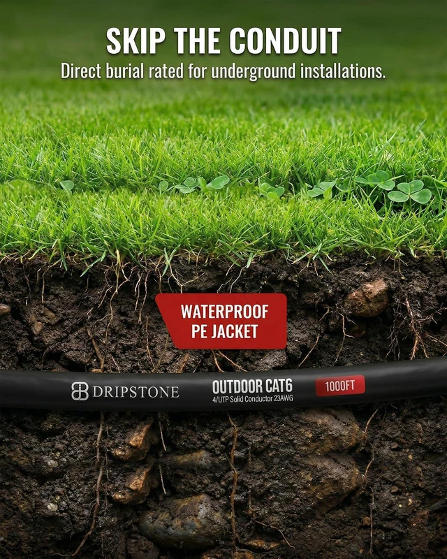 Alt view image 3 of 6 - CAT6 Direct Burial Bulk Ethernet Cable 1000ft 23AWG Solid CCA Waterproof