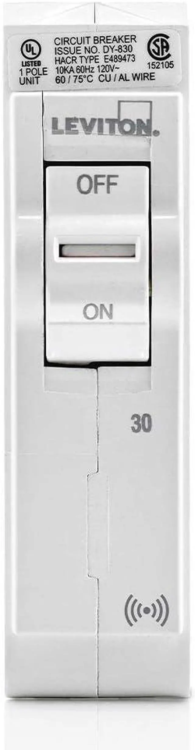 Alt view image 2 of 3 - Leviton 1-Pole Plug-on Smart Standard Branch Circuit Breaker, 30 Amp, 120 VAC, LB130-S, White