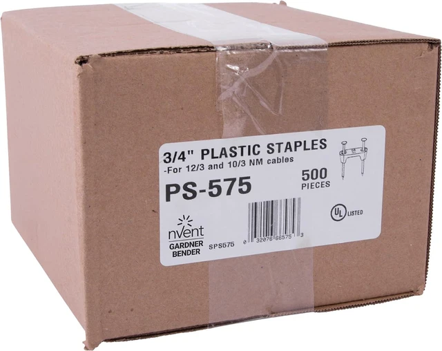 Alt view image 3 of 7 - Gardner Bender PS-575 Plastic Staple, 3/4-Inch, Secures 14/3, 12/3, 10/3 Cable, 500/Box, White