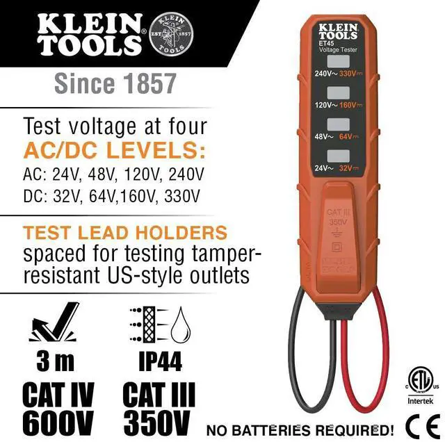 Alt view image 2 of 7 - Klein Tools ET45VP Electrical Test Kit with GFCI Outlet Tester and AC/DC Voltage Tester