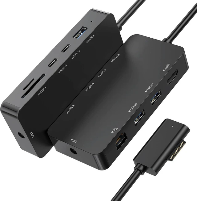 Main image of 10-in-1 Surface Docking Station for Surface Pro & Laptop, 4K@60Hz HDMI, USB-C & USB 3.0 Ports, SD/TF Card Reader, Gigabit Ethernet, PD Charging, Magnetic Surface Connect