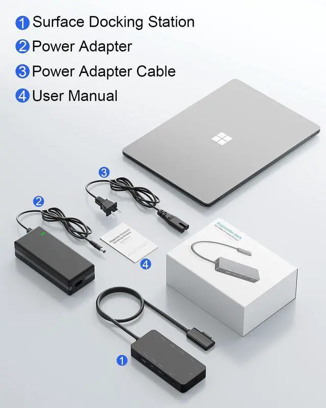 Alt view image 7 of 7 - 10-in-1 Surface Docking Station for Surface Pro & Laptop, 4K@60Hz HDMI, USB-C & USB 3.0 Ports, SD/TF Card Reader, Gigabit Ethernet, PD Charging, Magnetic Surface Connect