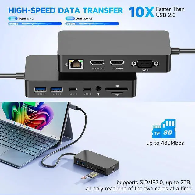 Alt view image 7 of 7 - Surface Thunderbolt 4 Docking Station, Triple-Display via Dual HDMI + VGA with Power Adapter, Surface Dock Compatible with Surface Pro 12/11/10/9/8/X/7 & Surface Laptop 5/4/3, Surface Go, Studio