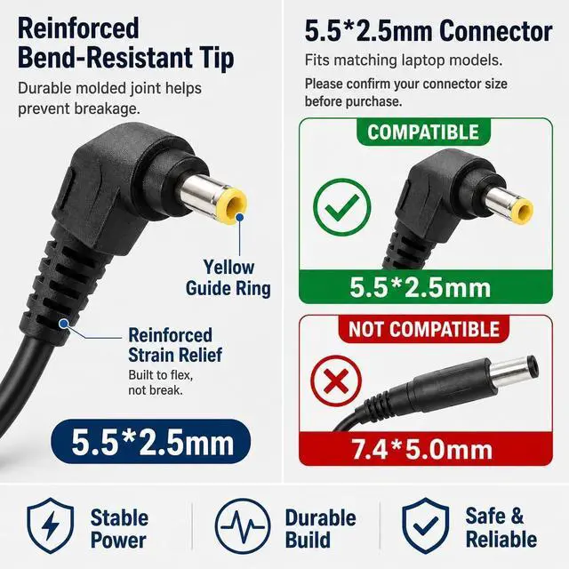Alt view image 2 of 7 - CF-19 Charger 110W 15.6V 7.05A CF-AA5713A M2 for Panasonic Toughbook CF-31 CF-53 CF-52 CF-54 CF-33 CF-74 Laptop AC Adapter CF-AA5713A M1 with Power Cord 5.5 * 2.5mm