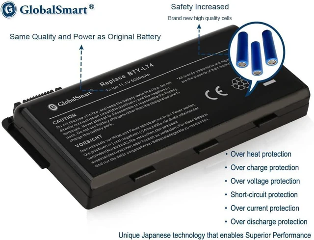 Alt view image 3 of 7 - GlobalSmart MS-1681 MS-1731 BTY-L74 91NMS17LD4SU1 BTY-L75 Notebook/Laptop Battery for MSI A5000 A6000 A6005 A6200 A6203 A7005 111V 5200mAh 6Cell High Performance New Replacement Battery Black