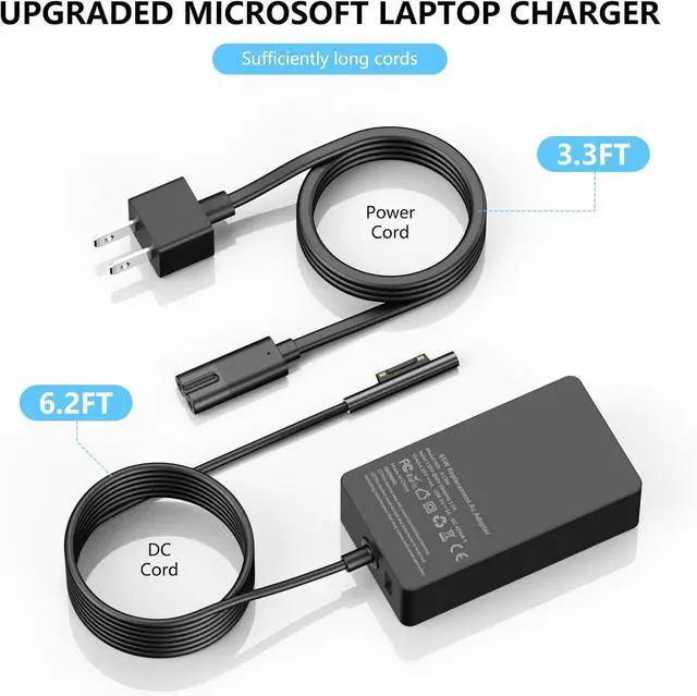Alt view image 6 of 6 - 65W Surface Pro Laptop Charger for Microsoft Surface Pro 3/4/5/6/7/7+/8/9/X | Compatible with Windows Surface Laptop 5/4/3/2/1, Surface Book 3/2/1, Surface Go Tablet, 6.2Ft Power Cord, 44W, 36W
