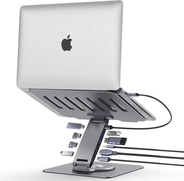 Main image of Laptop Docking Station Stand Dual Display 4K HDMI USB3.0 3.5mm Audio Jack 8-IN-1 360° Swivel Laptop Stand for Desk with USB-C Hub Multiport Adapter Universal for MacBook Pro/Air/Dell/HP/Surface/Lenovo