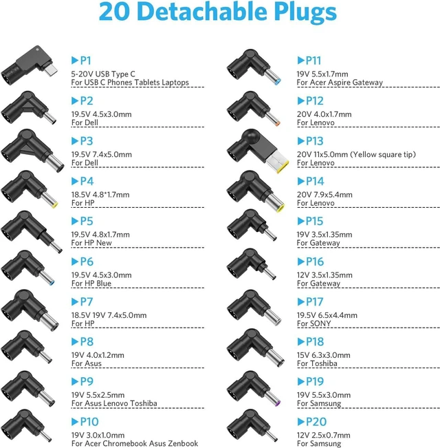 Alt view image 2 of 7 - Belker 90w Universal Laptop Charger Replacement for Hp Dell Asus Lenovo Acer Asus Toshiba IBM Samsung Sony AC Power Adapter Cord Supply with 20 Interchangeable Tips (Including USB C)