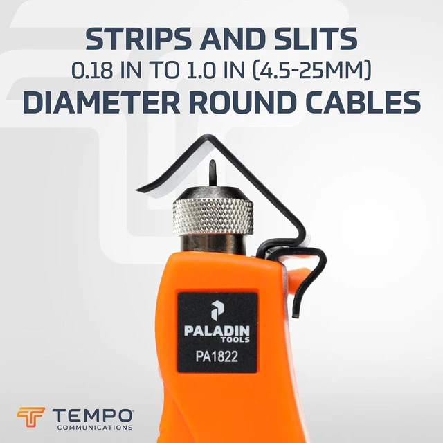 Alt view image 2 of 7 - Paladin Tools PA1822 Round Cable Stripper Tool for Precise Cable Jacket Removal - Adjustable Cable Slitter 3/16" to 1" (4.5-25 mm)