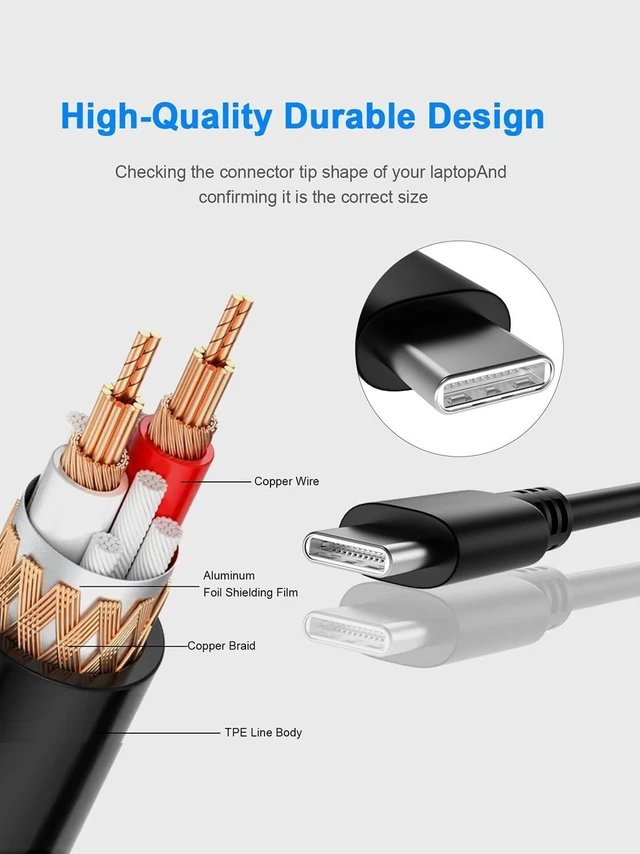 Alt view image 2 of 7 - 100W USB C Charger PD Fast Charging Compatible with Asus ROG Ally, ZenBook,Strix,HP ThinkPad MacBook Acer Computer Google MSI LG Samsung Type C Cord Power Supply