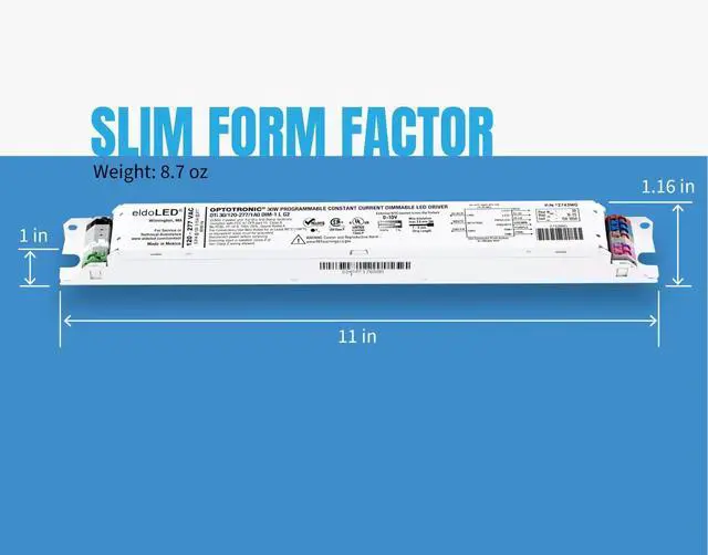 Alt view image 5 of 7 - *2743WG OPTOTRONIC 30W Constant Current 0-10V Dimmable LED Driver, Programmable Linear OTi 30/120-277/1A0 DIM-1 L G2 (57433)