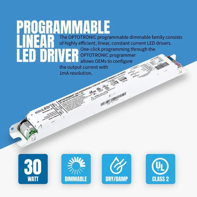 Alt view image 2 of 7 - *2743WG OPTOTRONIC 30W Constant Current 0-10V Dimmable LED Driver, Programmable Linear OTi 30/120-277/1A0 DIM-1 L G2 (57433)