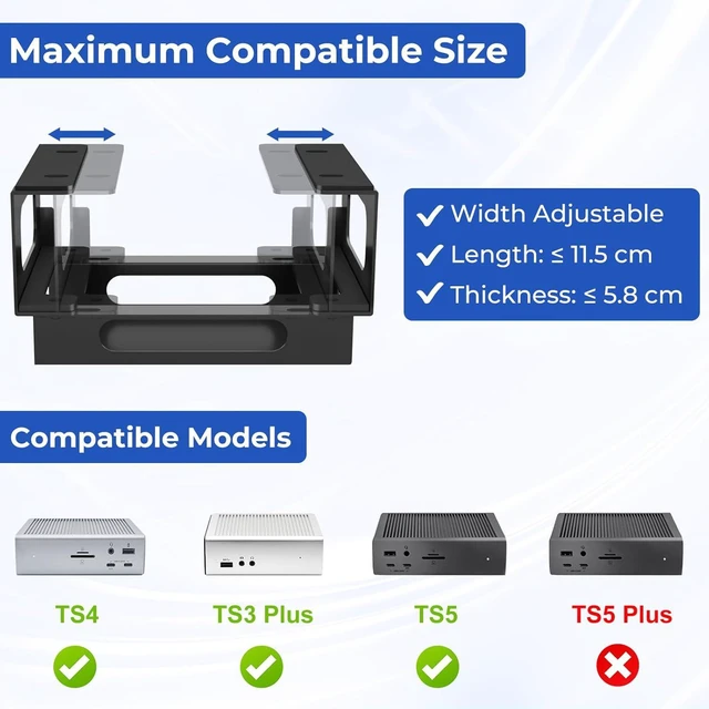 Alt view image 2 of 7 - Metal Under Desk Mount Compatible with CalDigit TS4/ TS3 Plus/ TS5 Dock+ Power Bricks Adjustable Under Desk Holder for Thunderbolt 4/3/5 Docking Station Mounting Bracket with Cable Ties and Screws