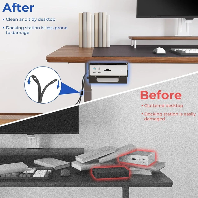 Alt view image 5 of 7 - Metal Under Desk Mount Compatible with CalDigit TS4/ TS3 Plus/ TS5 Dock+ Power Bricks Adjustable Under Desk Holder for Thunderbolt 4/3/5 Docking Station Mounting Bracket with Cable Ties and Screws