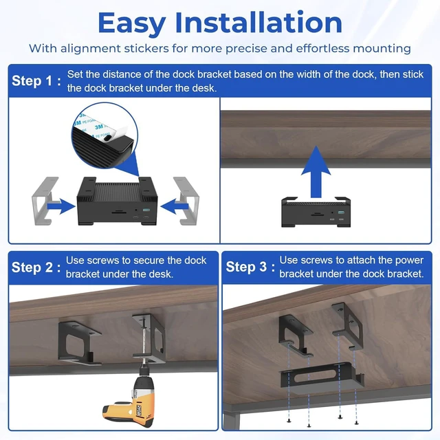 Alt view image 6 of 7 - Metal Under Desk Mount Compatible with CalDigit TS4/ TS3 Plus/ TS5 Dock+ Power Bricks Adjustable Under Desk Holder for Thunderbolt 4/3/5 Docking Station Mounting Bracket with Cable Ties and Screws