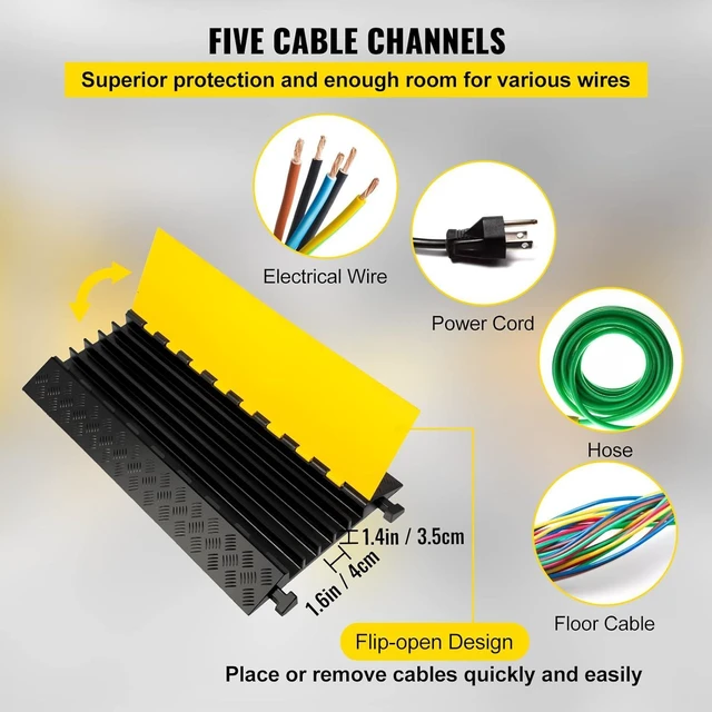 Alt view image 3 of 7 - VEVOR 5 Channel Cable Protectors Extreme Rubber Cable Ramps Heavy Duty Protective Cable Wire Cord Ramp Driveway Rubber Traffic Speed Bumps Cable Protector (5-Channel, 1Pack-18000Lb)