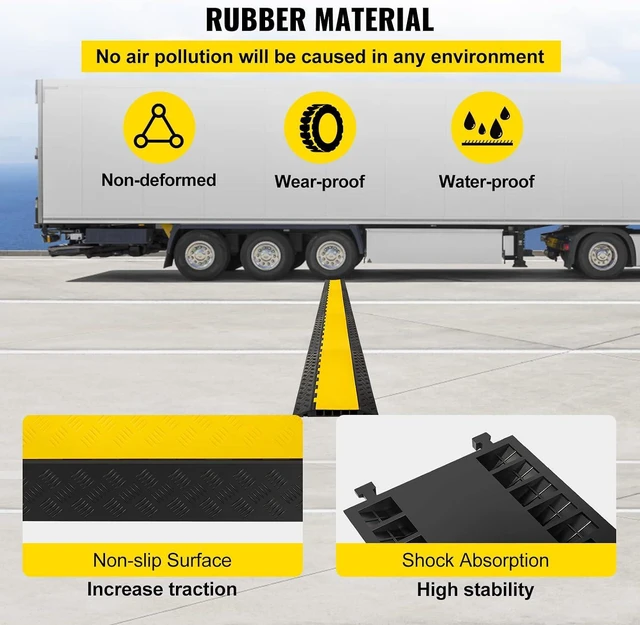 Alt view image 5 of 7 - VEVOR 5 Channel Cable Protectors Extreme Rubber Cable Ramps Heavy Duty Protective Cable Wire Cord Ramp Driveway Rubber Traffic Speed Bumps Cable Protector (5-Channel, 1Pack-18000Lb)