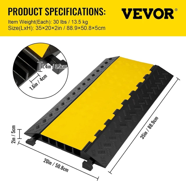 Alt view image 7 of 7 - VEVOR 5 Channel Cable Protectors Extreme Rubber Cable Ramps Heavy Duty Protective Cable Wire Cord Ramp Driveway Rubber Traffic Speed Bumps Cable Protector (5-Channel, 1Pack-18000Lb)