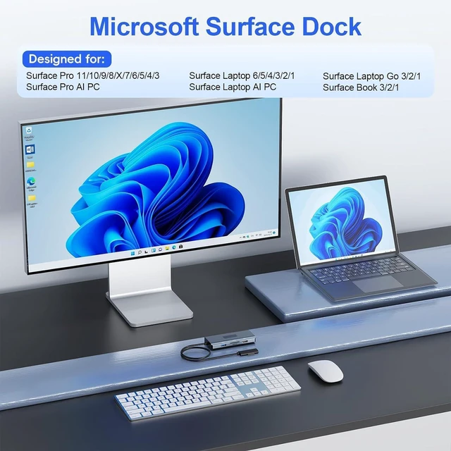 Alt view image 4 of 7 - New Surface Dock, 11-in-1 MS Surface Docking Station 4K@60HZ HDMI, Surface Travel Hub for Surface Pro 11/10/9/8/X/7/6/5/4/3, Surface Laptop 6/5/4/3/2/1, Laptop Go 3/2/1, Surface Book