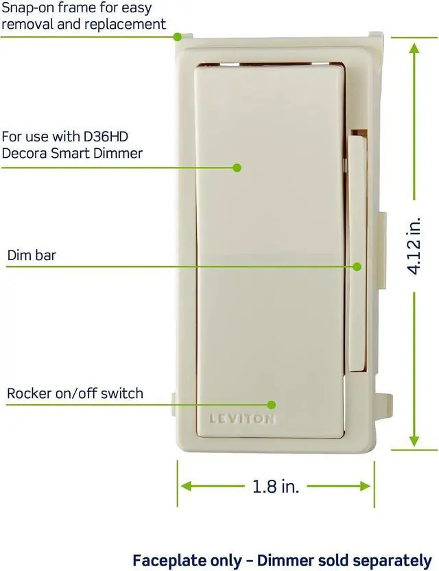 Alt view image 2 of 3 - Leviton Color Change Faceplate for the D36HD Decora Smart Dimmer Switch, D3KIT-T, Light Almond