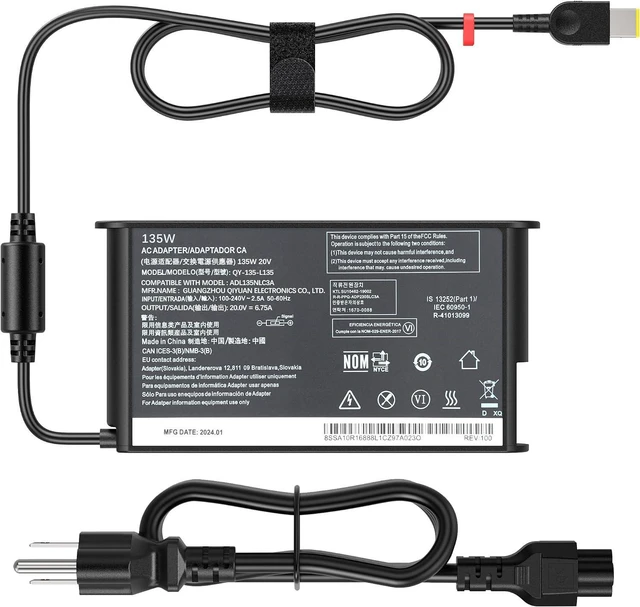Alt view image 2 of 6 - 135W Square Tip Laptop Charger Compatible with Lenovo IdeaPad 15ACH6