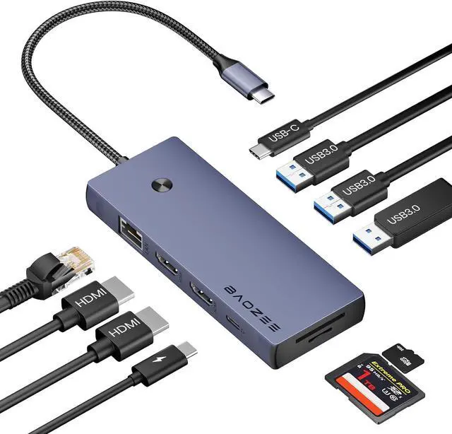 Main image of Laptop Docking Station Dual Monitor, 10-in-1 USB-C Hub with Dual HDMI 4K, Ethernet, PD 100W Charging, USB 3.0 USB-A and USB-C with 5Gbps Data Transfer, SD/TF Card Reader, for MacBook, and More