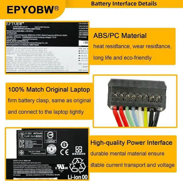 Alt view image 5 of 7 - L19C3PF5 Battery 57Wh 4990mAh 3-Cell 11.52V Compatible with Lenovo IdeaPad 5-15IIL05 5-15ARE05 5-15ITL05 5-15ALC05 5-15IAL7 5-15ABA7 Series L19M3PF6 L19L3PF2
