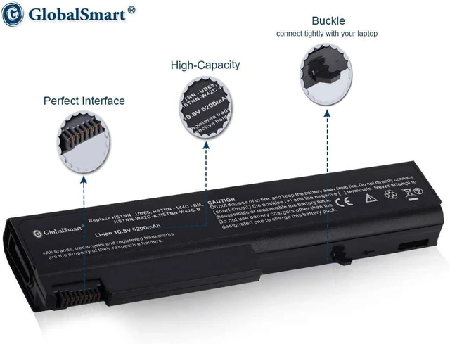 Alt view image 2 of 7 - GlobalSmart High Performance Notebook/Laptop Battery HSTNN-UB68/ HSTNN-XB85/ KU531AA/ HSTNN-IB69 for HP Black ProBook 6550 10.8V 5200mAh 6cell