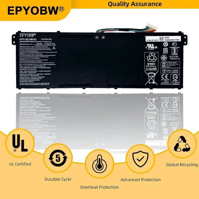 Alt view image 5 of 6 - AC14B13J Laptop Battery 36Wh 3220mAh 11.4V Compatible with Acer Aspire E3-111 ES1-511 / Aspire V3-111 V5-122 / Chromebook CB3-111 CB5-311 / Swift 3 / Spin 5 Series AC14B18J 4ICP5/57/80