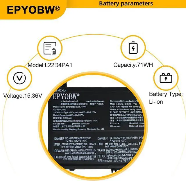 Alt view image 4 of 7 - L22D4PA1 Laptop Battery 71Wh Compatible with Lenovo Yoga 7 14IRL8 14ARP8 16IRL8 16ARP8 / Yoga 7 2-in-1 14IML9 14AHP9 16IML9 16AHP9 Series L22C4PA1 L22M4PA1