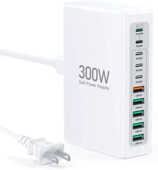 Main image of 300W USB C Fast Charging Block,Upgraded 10-Port Fast Charging Station Hub,PD 100W 65W 45W 25W 20W Laptop Charger Power Adapter for MacBook Pro/Air,DELL,Steam Deck,iPhone 17/16,Galaxy S25/24