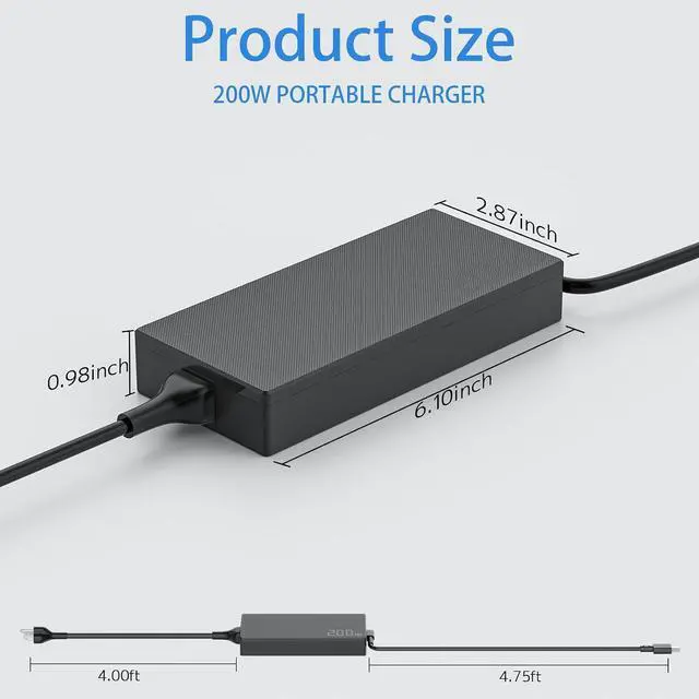 Alt view image 3 of 7 - 200W Laptop Charger for Asus Flow ROG Zephyrus ProArt TUF Power Supply Cord | A20-200P1A Compatible with Asus ROG Zephyrus G16 G14 GA605 GU605 GA403 GU605MU GA403UI Flow Z13 TUF A14 ProArt P16 PX13